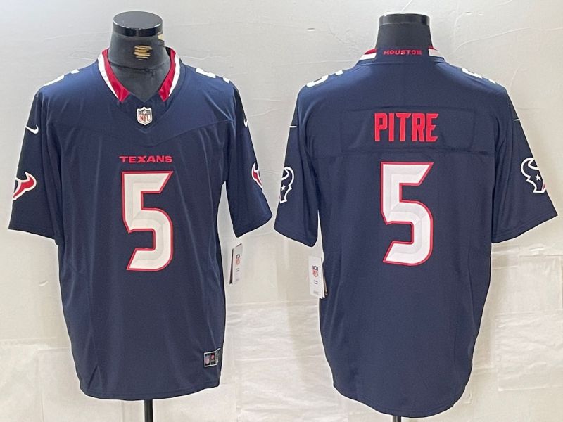 Men Houston Texans 5 Pitre Blue Three generations 2025 Nike Limited NFL Jersey style 1